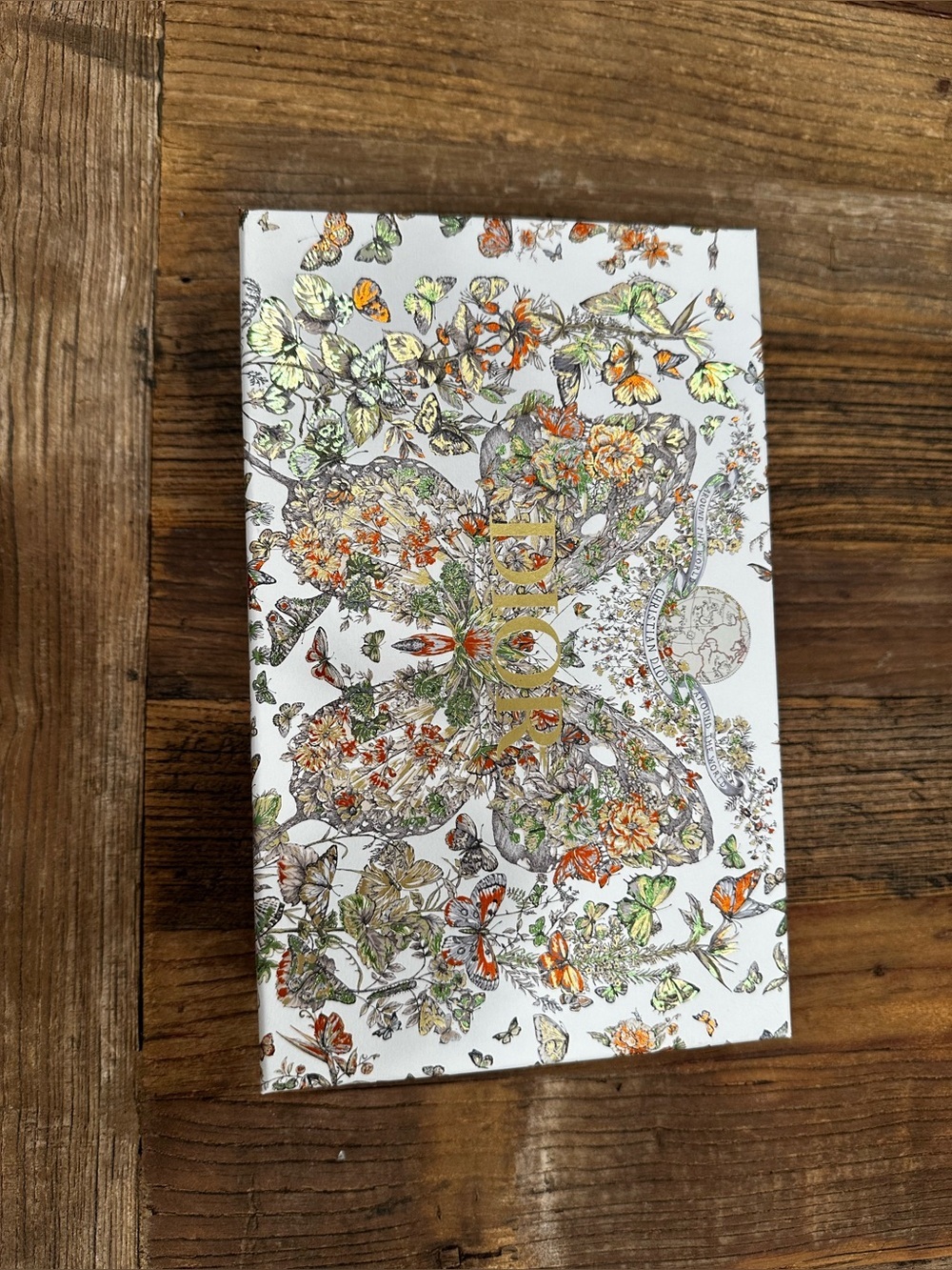 Dior Floral & Butterfly Hardcover Journal — White, Orange, Green, Gold